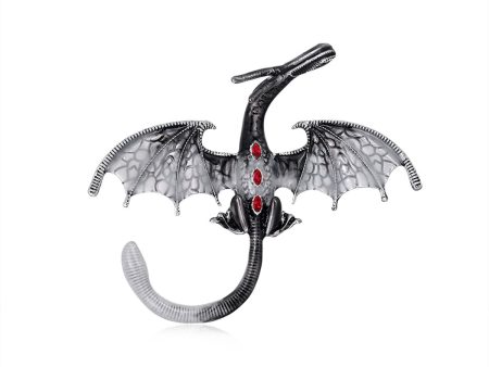 Cubic Zirconia & Oil Dorp Silver Plated Dragon Brooch For Discount