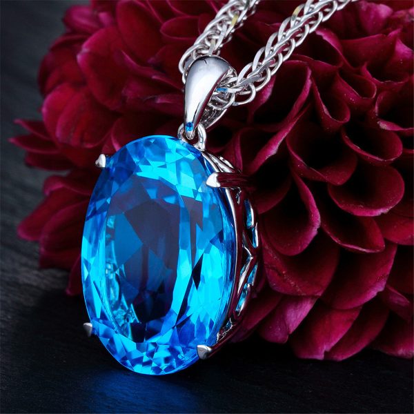 Blue Crystal & Silver-Plated Oval-Cut Pendant Necklace Hot on Sale