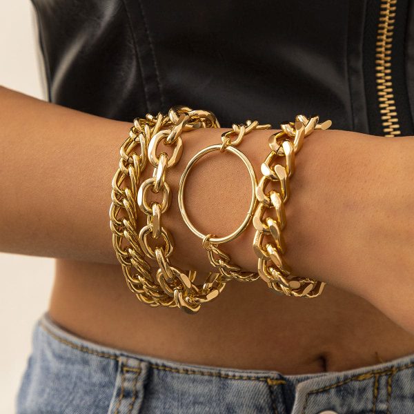 18K Gold Plated Hoop Cable Chain Bracelet Set Online now