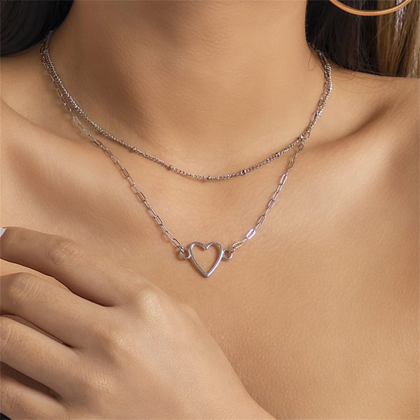 Silver-Plated Heart Layered Pendant Necklace Supply