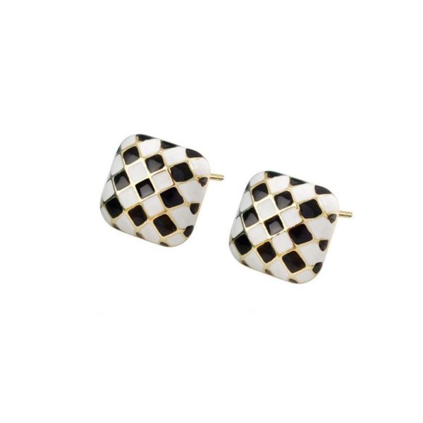 Black & White Checkerboard Square Stud Earrings Discount