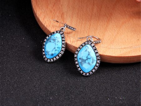 Turquoise & Cubic Zirconia Marquise Drop Earrings on Sale