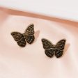 18K Gold-Plated Oxidized Butterfly Stud Earring Supply