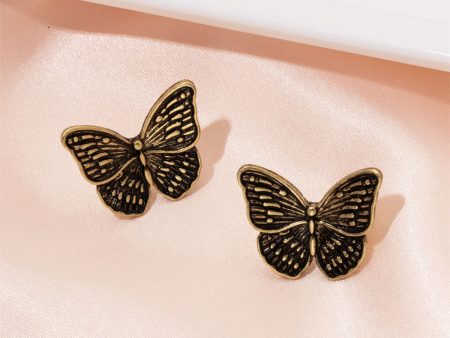 18K Gold-Plated Oxidized Butterfly Stud Earring Supply