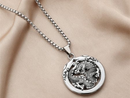 Silver-Plated Dragon Coin Pendant Necklace Supply