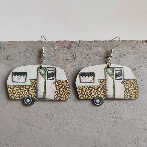 White & Yellow Camper Wood Drop Earrings Hot on Sale