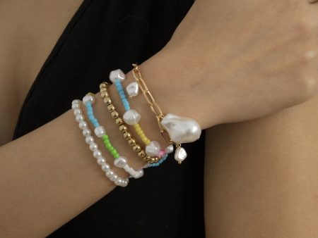 Blue Howlite & Pearl Color Block Beaded Stretch Bracelet Set Discount