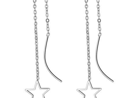 Silver-Plated Hollow Star Threader Earrings on Sale