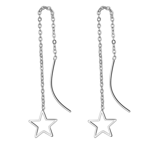 Silver-Plated Hollow Star Threader Earrings on Sale