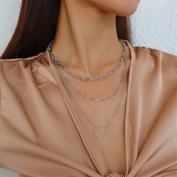 Silver-Plated Hoop Pendant Layered Necklace Online Sale