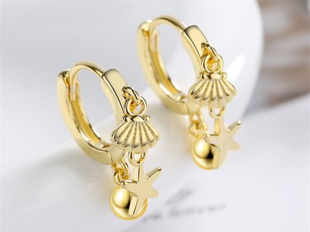 18K Gold-Plated Starfish Shell Charm Huggie Earring Online Hot Sale