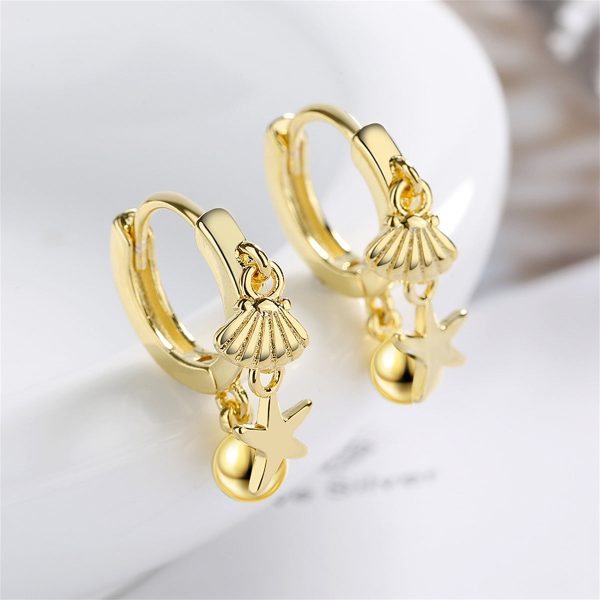 18K Gold-Plated Starfish Shell Charm Huggie Earring Online Hot Sale