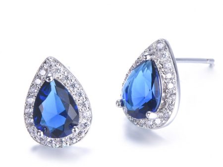 Blue Crystal & Cubic Zirconia Silver-Plated Teardrop Cushion Stud Earrings Hot on Sale