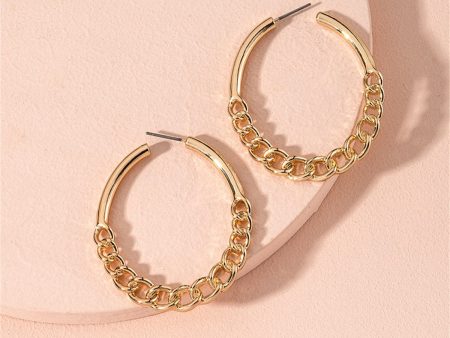 18K Gold-Plated Curb Chain Oval Hoop Earrings For Cheap