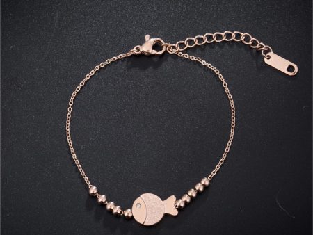 18K Rose Gold-Plated Frosted Fish & Bead Anklet Cheap