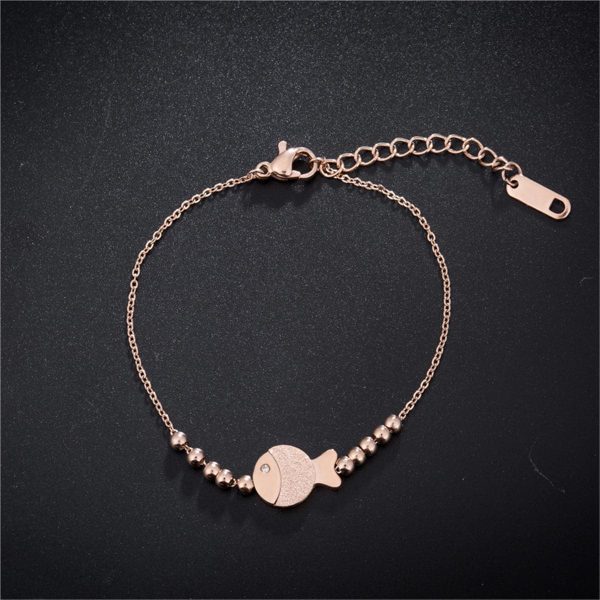 18K Rose Gold-Plated Frosted Fish & Bead Anklet Cheap