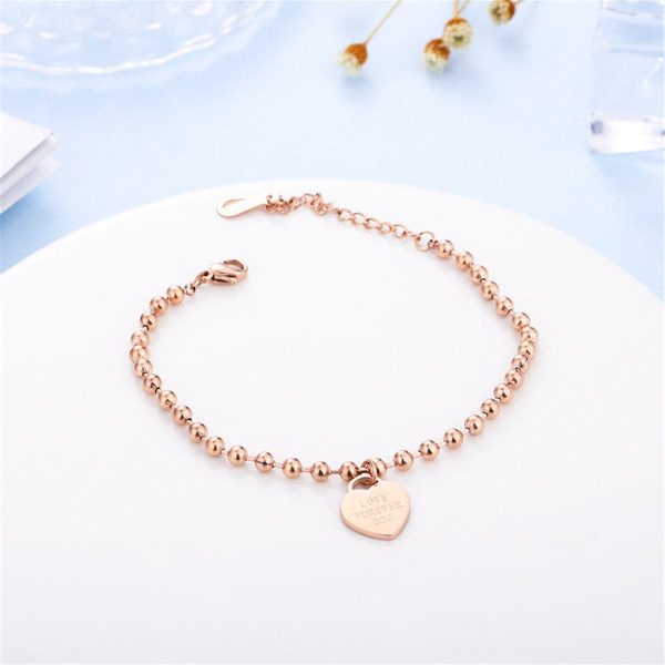 18K Rose Gold-Plated Heart Charm Anklet Sale