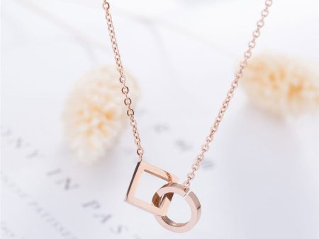 18K Rose Gold-Plated Open Ring & Square Pendant Necklace For Discount