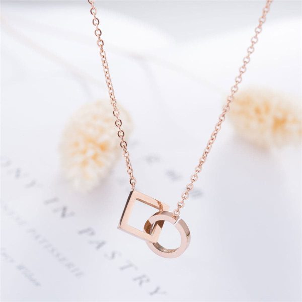 18K Rose Gold-Plated Open Ring & Square Pendant Necklace For Discount