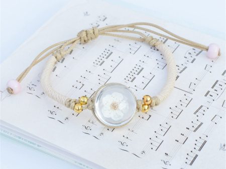 White Peach Blossom & Gold-Plated Bead Adjustable Bracelet Discount