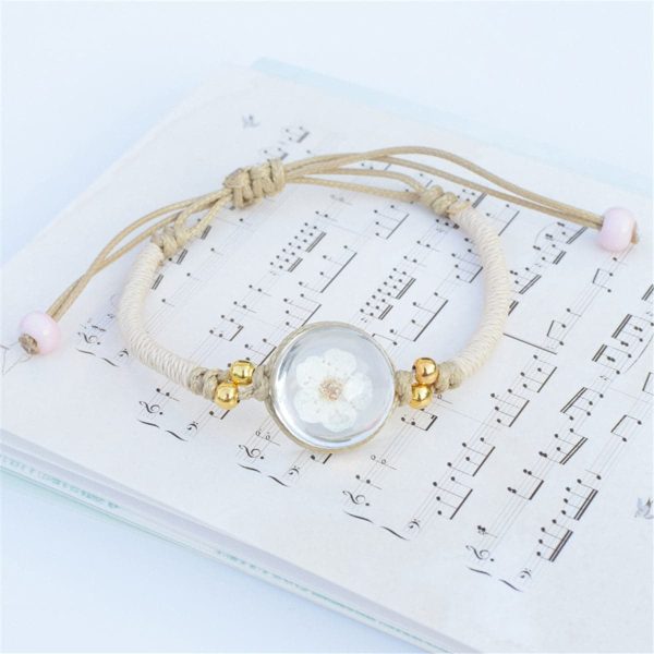 White Peach Blossom & Gold-Plated Bead Adjustable Bracelet Discount