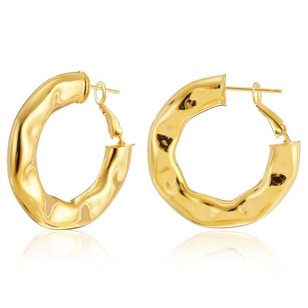 18K Gold-Plated Hammered Geometric Hoop Earrings Online Sale