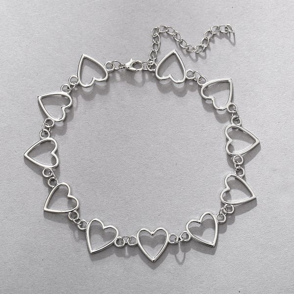 Silver-Plated Open Heart Chain Choker Necklace Online