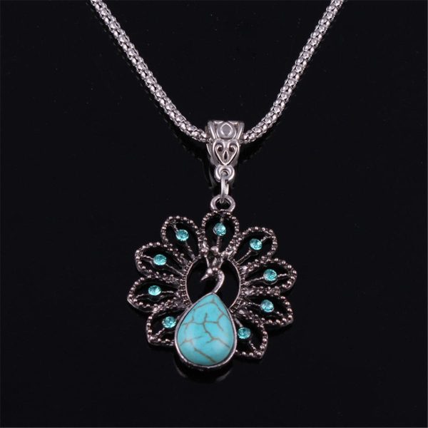 Turquoise & Cubic Zirconia Silver-Plated Peacock Pendant Necklace Online now