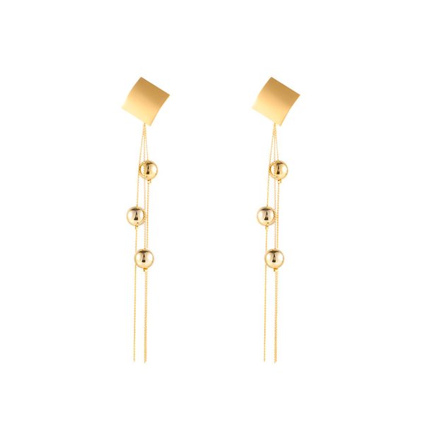 18K Gold-Plated Diamond-Shape Beaded Tassel Drop Earrings Fashion