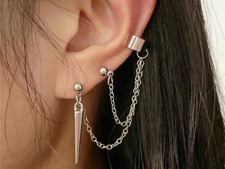 Silver-Plated Awl Dangle Earring & Ear Cuff Set on Sale