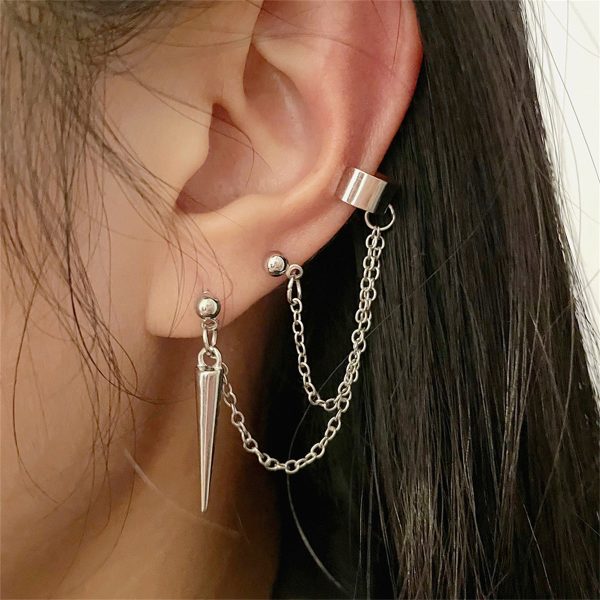 Silver-Plated Awl Dangle Earring & Ear Cuff Set on Sale