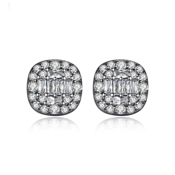 Black Crystal & Cubic Zirconia Round Stud Earrings Cheap