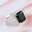 Black Crystal & Cubic Zirconia Halo Baguette Ring Sale