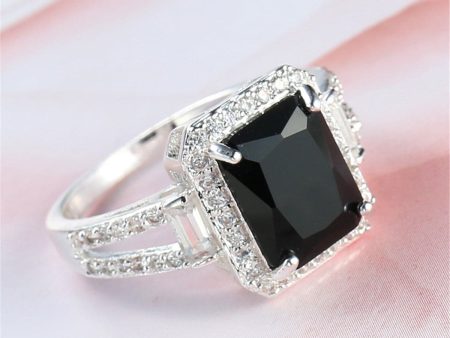 Black Crystal & Cubic Zirconia Halo Baguette Ring Sale