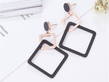 18K Rose Gold-Plated & Black Double Open Rhombus Drop Earrings Online