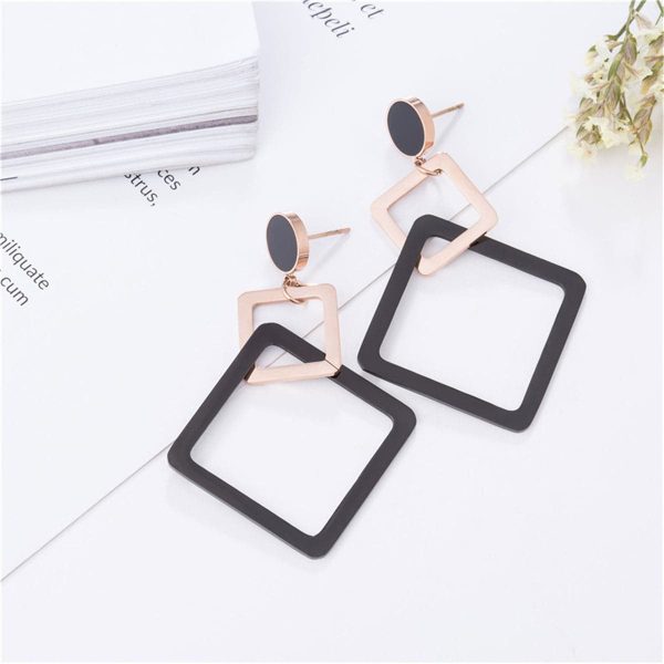 18K Rose Gold-Plated & Black Double Open Rhombus Drop Earrings Online