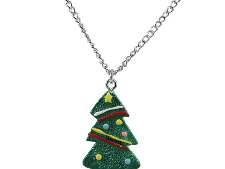 Silver-Plated & Multicolor Acrylic Christmas Tree Pendant Necklace Fashion