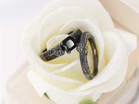 Black Crystal & Black Cubic Zirconia Heart Princess-Cut Ring & Pavé Band on Sale