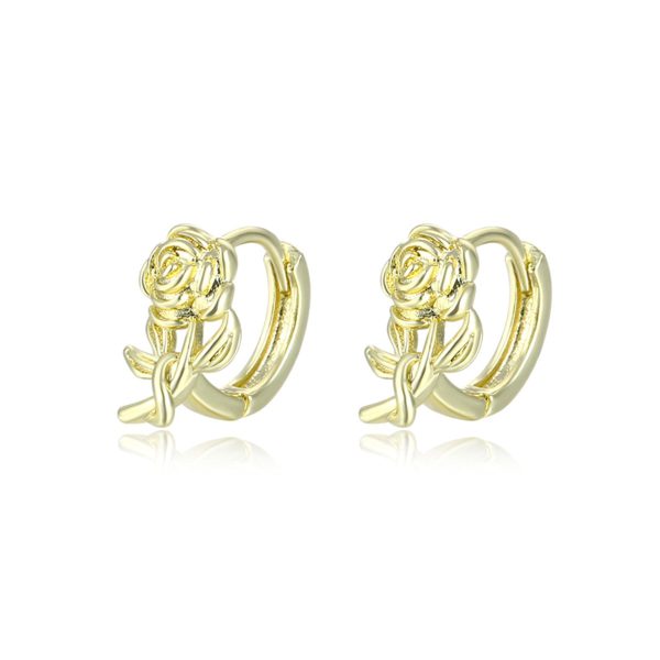 18K Gold-Plated Rose Huggie Earrings Supply