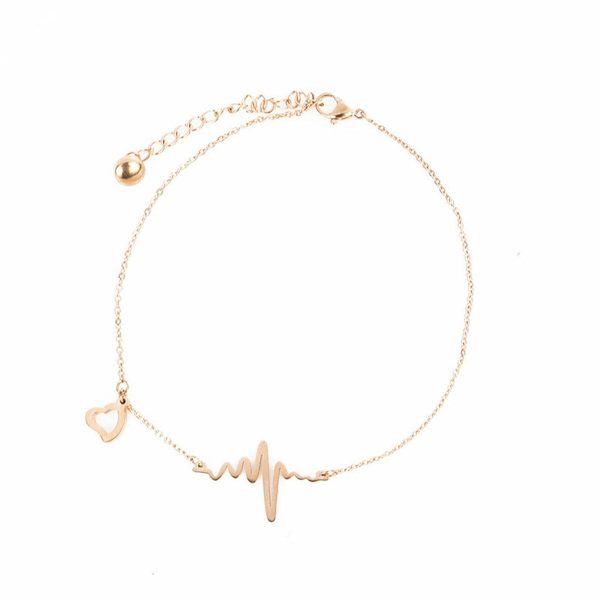 18K Rose Gold-Plated Electrocardiogram & Heart Anklet Cheap