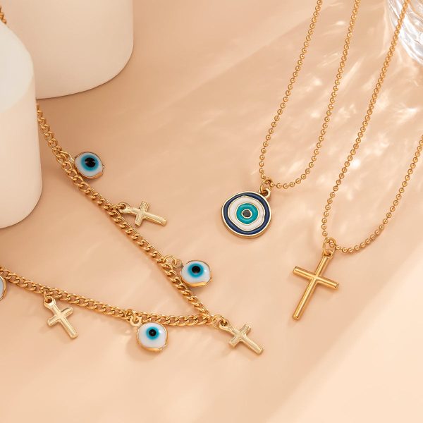 Blue Enamel & 18K Gold-Plated Cross Eye Pendant Necklace Set Discount