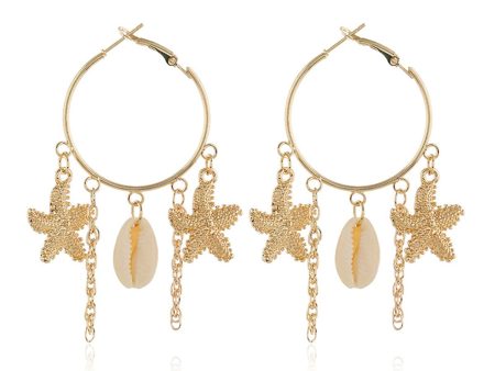 18K Gold-Plated Star & Shell Charm Hoop Earrings For Cheap