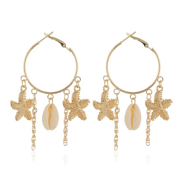 18K Gold-Plated Star & Shell Charm Hoop Earrings For Cheap