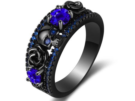 Blue Crystal & Cubic Zirconia Skull Rose Ring Cheap