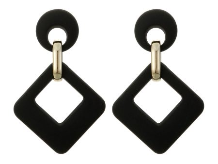 Black Enamel & 18K Gold-Plated Open Rhombus Drop Earrings Online Sale