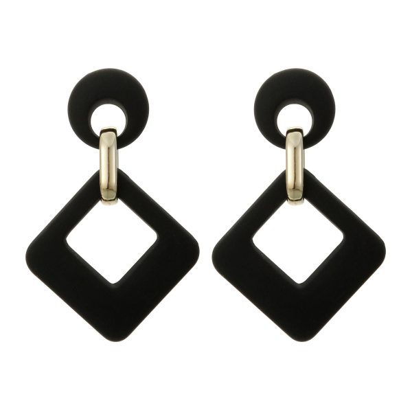 Black Enamel & 18K Gold-Plated Open Rhombus Drop Earrings Online Sale