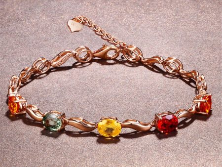 Yellow & Red Crystal & 18K Rose Gold-Plated Oval Station Bracelet Supply