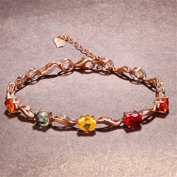 Yellow & Red Crystal & 18K Rose Gold-Plated Oval Station Bracelet Supply