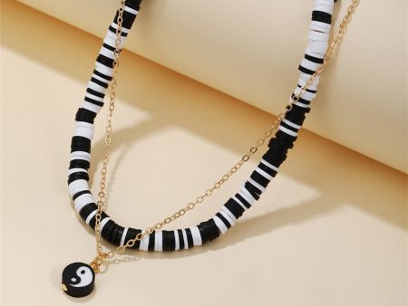 Black & White Polymer Clay Yin-Yang Pendant Necklace Set For Sale