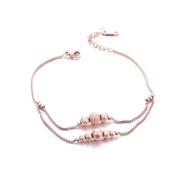 18K Rose Gold-Plated Frosted Bead Layer Anklet Online